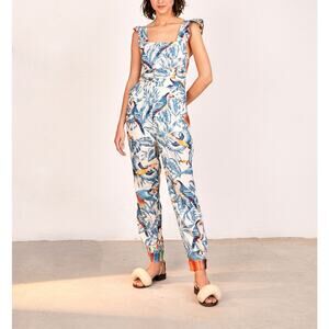 Farm Rio 'Flying Toucans' Blue Crossed Back Frilled Jumpsuit Size XS
